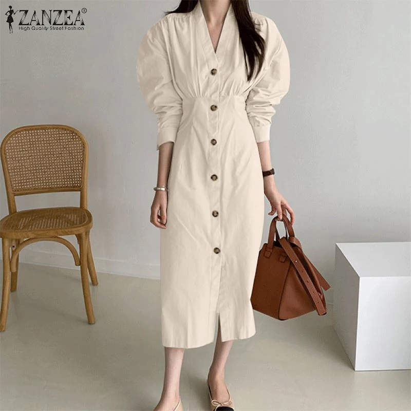 

Платье ZANZEA женское с длинным рукавом и V-образным вырезом