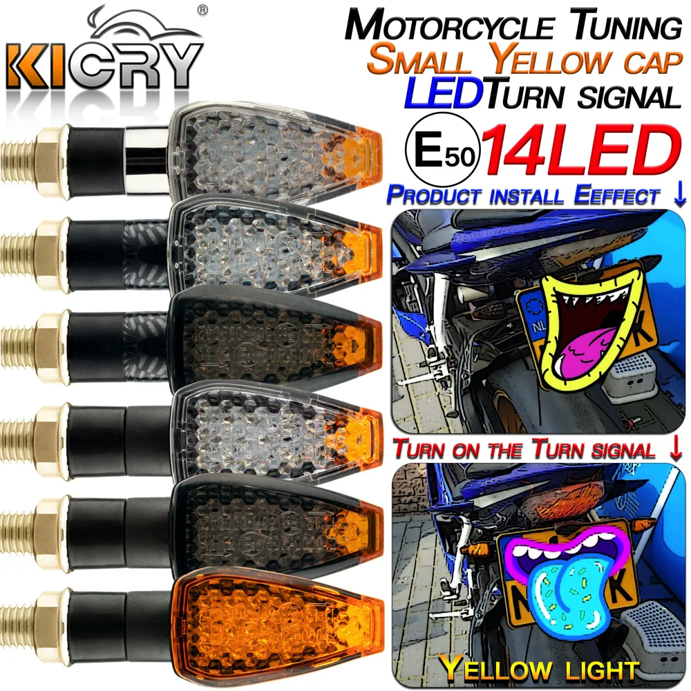 

1Pair Approved Motorcycle 14LED Turn Signal Light E50 Mark Indicators Lamp Blinker 12V M10 E-mark Cafe Racer Accesories Modified