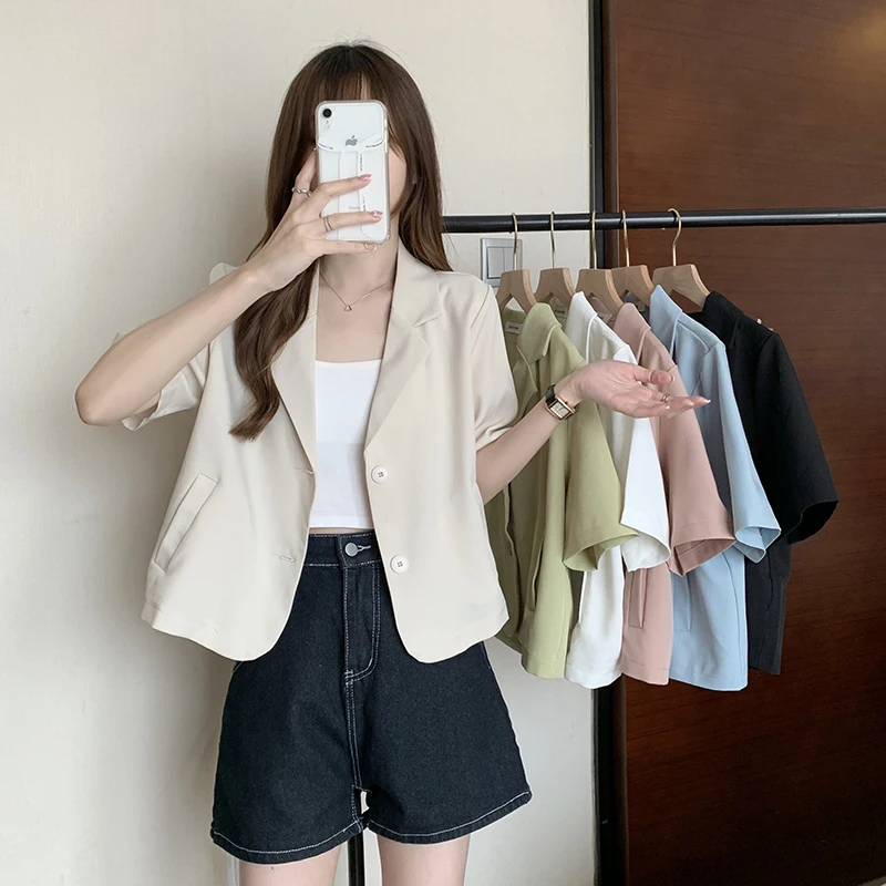 

Suit collar Short Sleeve Shirt Jacket Women's summer 2022 new design sense niche thin shirt short top