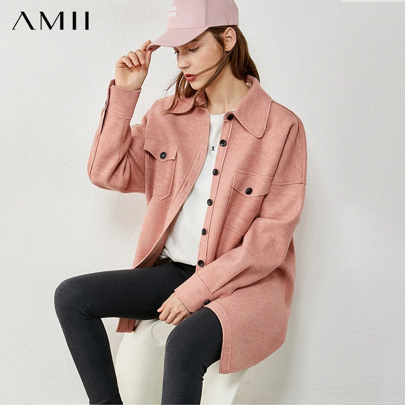 

Amii Minimalism Autumn Winter Fashion Jacket Shirt Women Causal Solid Lapel Single-breasted Loose Women's Shirt Tops 12020221