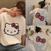 cute hello kitty kawaii sanrio tops t shirt print pure cotton fabric short sleeve casual summer womens sweet aesthetic t shirt