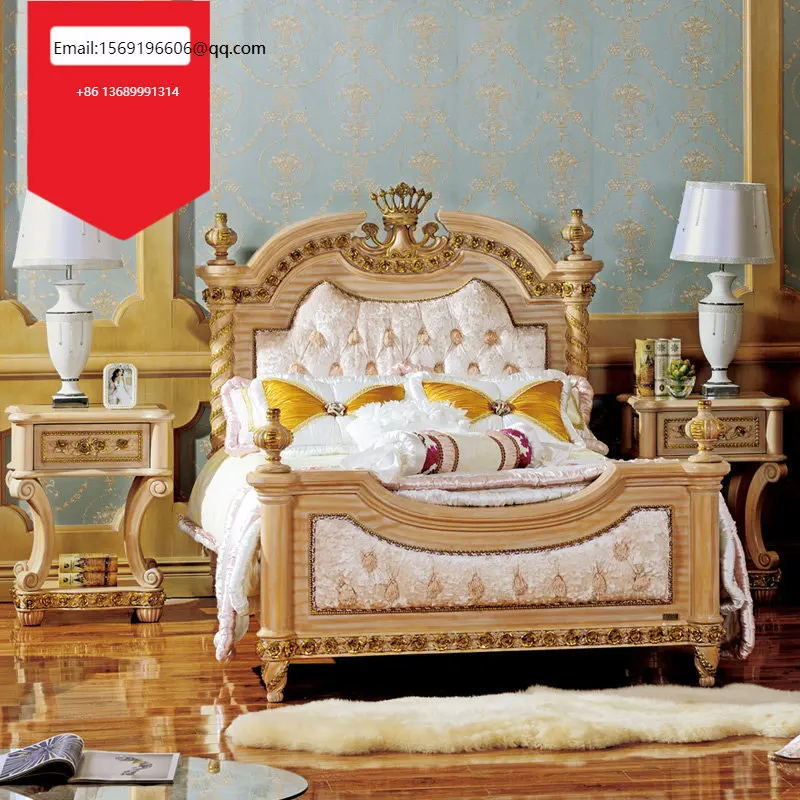 

Дворцовая двуспальная кровать на заказ, европейская резная кровать принцессы из цельной древесины, вилла, 1,8 м, тканевая большая кровать с художественным рисунком