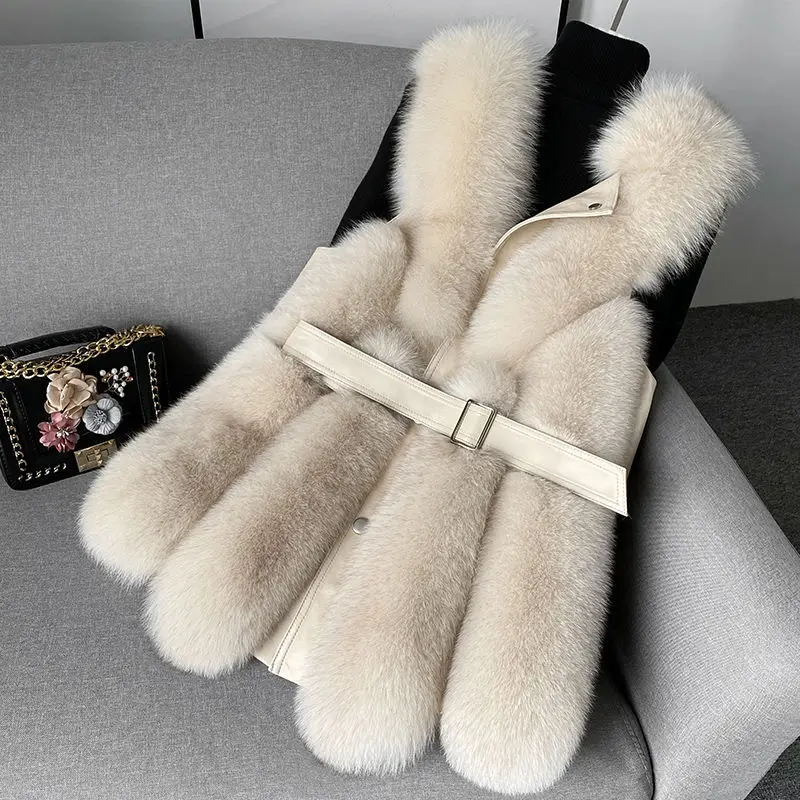 Parkas Women's Long Outdoors Coats Jackets Vests 2022 Winter Faux Fur Imitation Fox Hair Splicing Warm Fashion Waistcoat Woman
