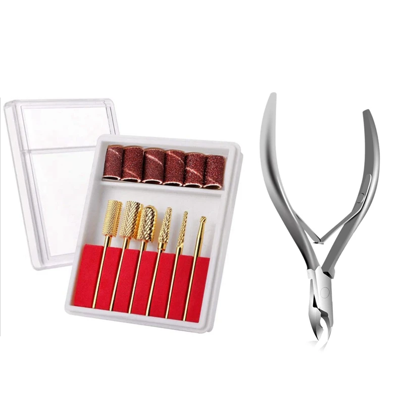 

Nail Drill Bits Set Case Storage(1 Set Of 6Pcs Fine Drill Bits) With Professional Stainless Steel Cuticle Trimmer
