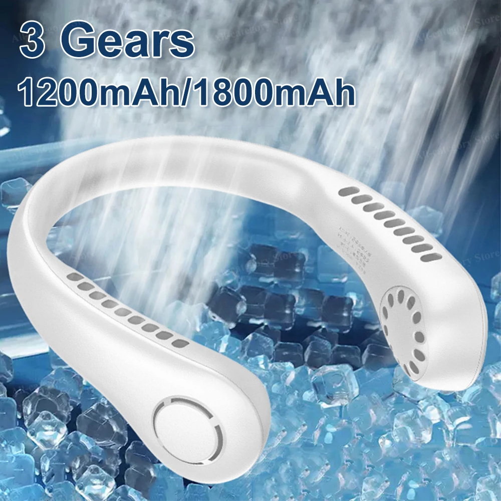 

Portable Neck Fan Foldable Air Cooling Fan 1200/1800mAh USB Rechargeable Bladeless Mute Wearable Neckband Fans for Sports 목선풍기