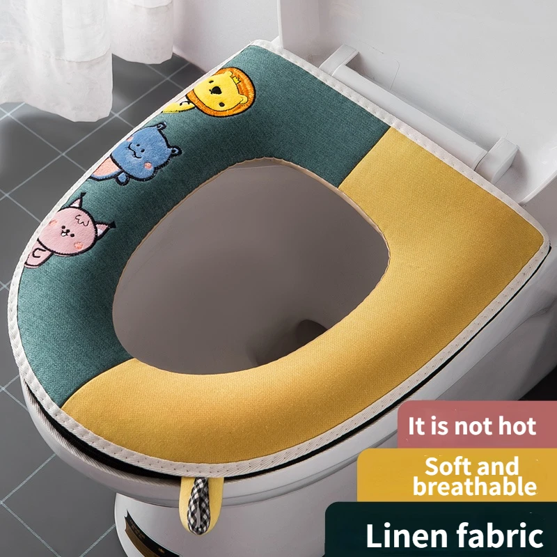 

Summer Linen Toilet Seat for Home Use Four Seasons Universal Toilet Seat Waterproof and Thick Zipper Seat Cover