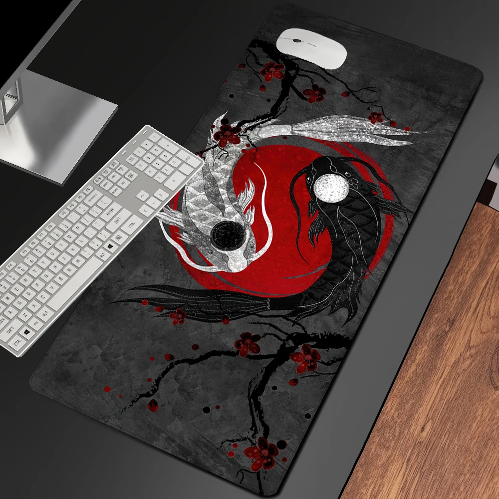 

Fish Desk Mat Mouse Mats Black and White and Flowers Lock Edge Mousepad Cartoon Pad Computer Pad Table Pad Non-slip Pad Mouse