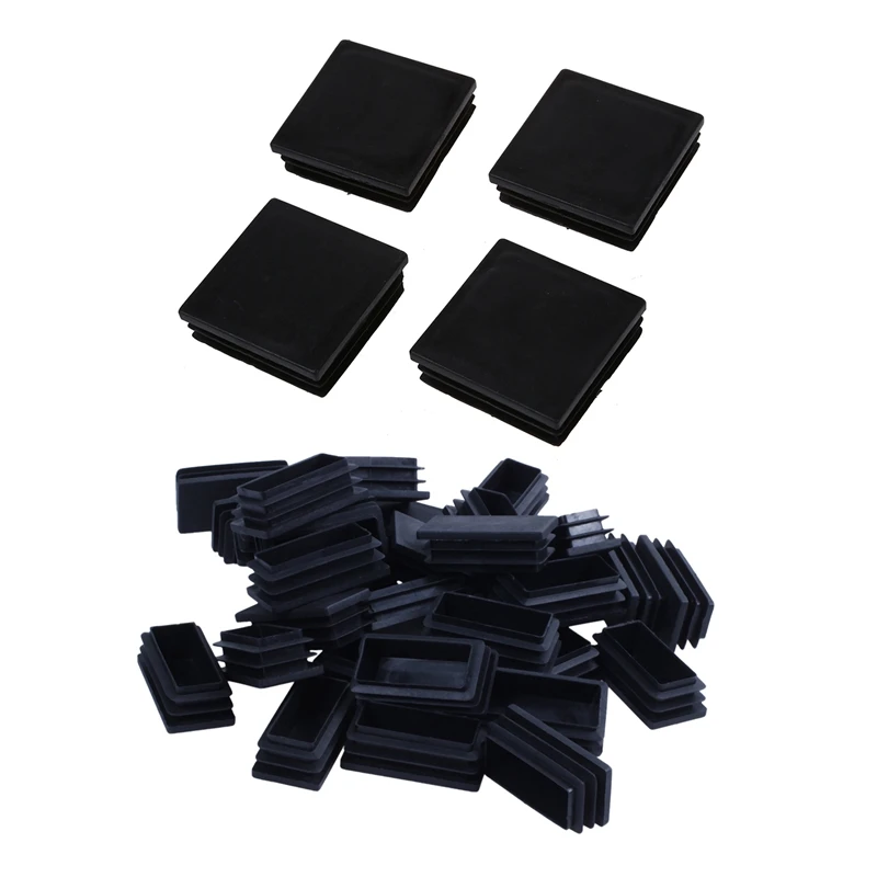 

34 Pcs Black Plastic Tubing Tube Insert Blanking End Caps, 4 Pcs Square 50X50mm & 30Pcs Rectangle 25X50mm