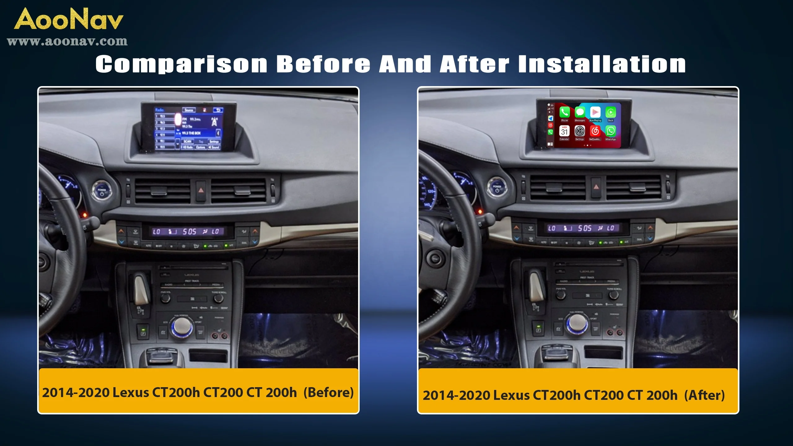 Фото Система AOONAV Linux для Lexus CT CT200h 2014-2020: беспроводной адаптер Apple CarPlay и Android Auto для штатного экрана автомобиля №3
