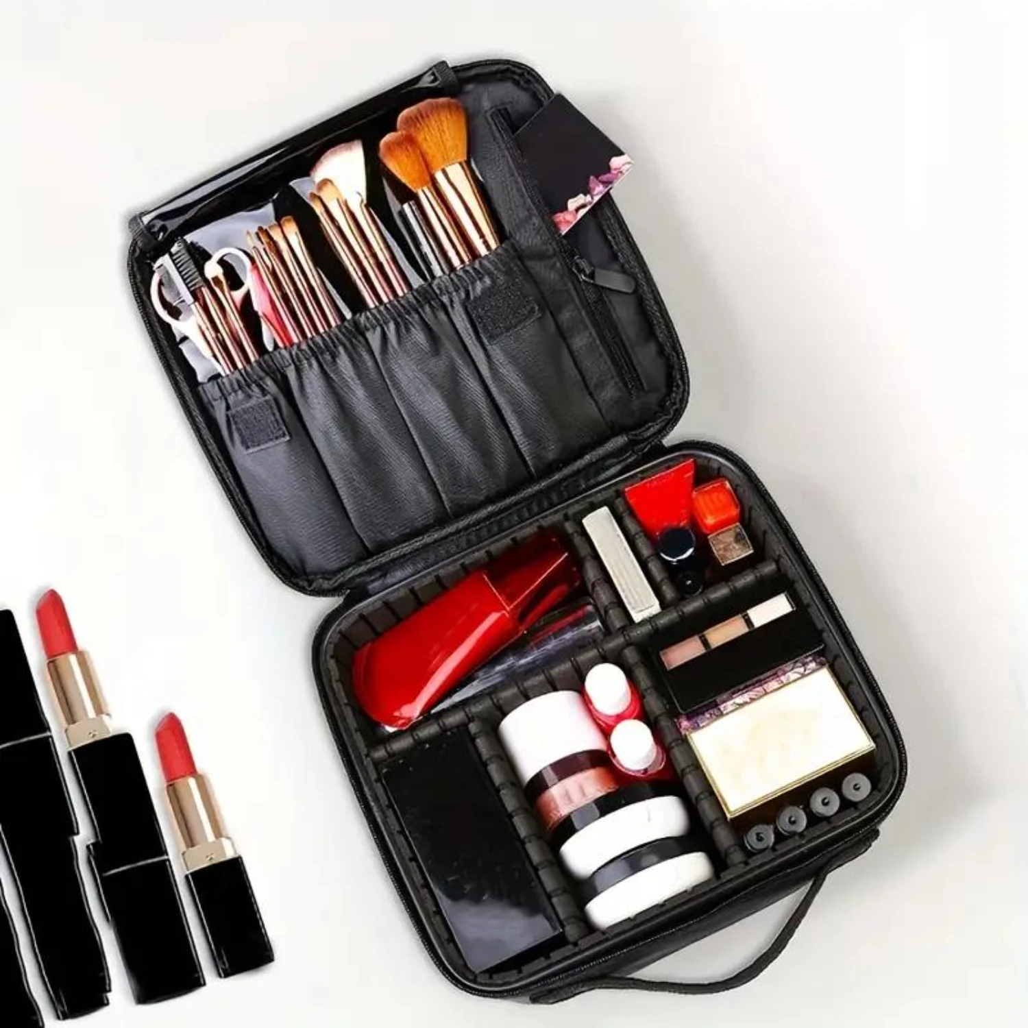 Ultra-Portable Cosmetic Organizer Bag - Stylish Dividers & Secure Makeup Case Ideal Travel Companion for Effortless Multifuncti