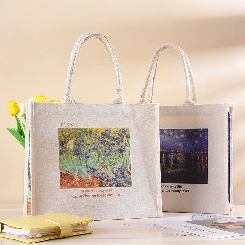 

Van Gogh White Rose Canvas Bag New Oil Painting Large Capacity Tote Bag Girls Commuting Three-dimensional Handheld Canvas Bag