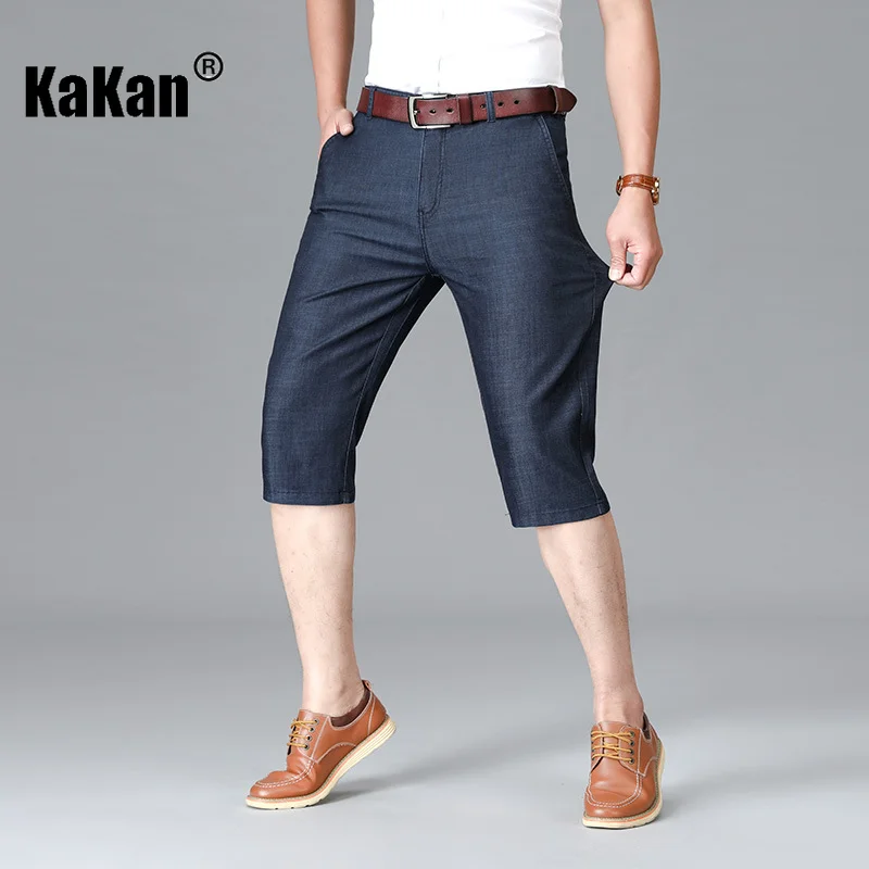 Kakan - New Summer Thin Jeans for Men, Loose Straight Stretch Youth Casual Versatile Over Knee Capris Jeans K42-635