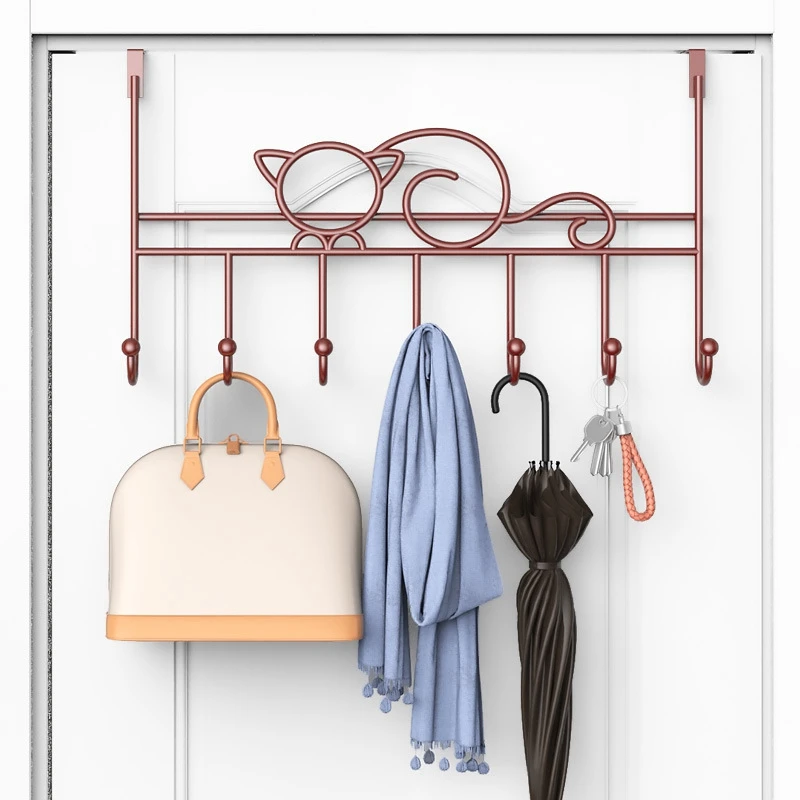 

New-7-Hook Over Door Hanger Iron Art Bag Clothes Key Scarf Hanging Holder Bathroom Kitchen Home Back Door Organizer