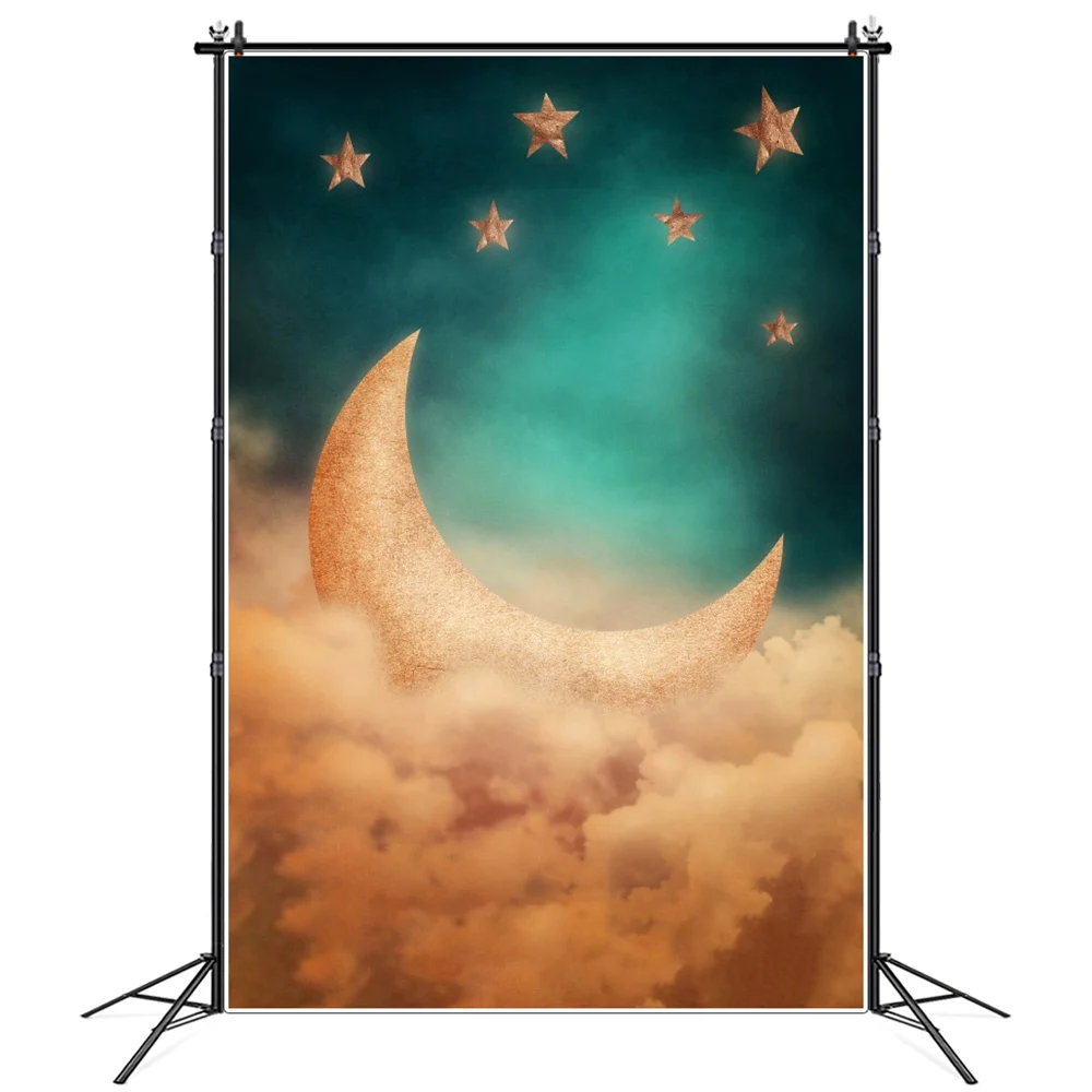 

1st Baby Golden Star Moon Clouds Birthday Decoration Photography Backdrops Stand Fantastic Party Wall Photographic Backgrounds