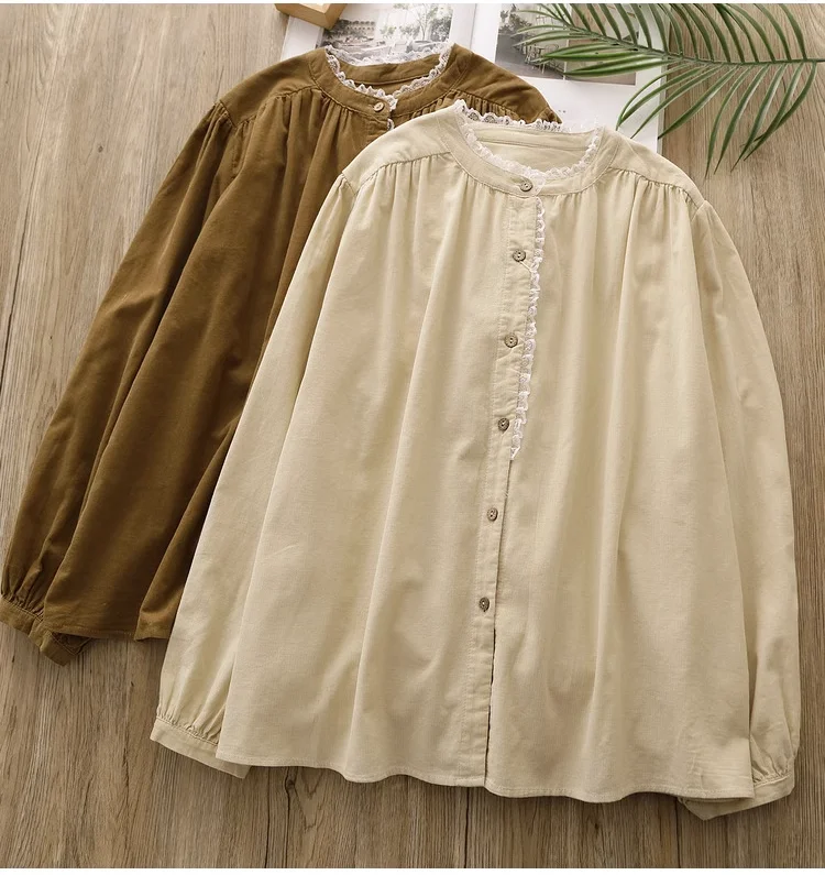 Винтажные кружевные лоскутные вельветовые рубашки и блузки Mori Girl в японском