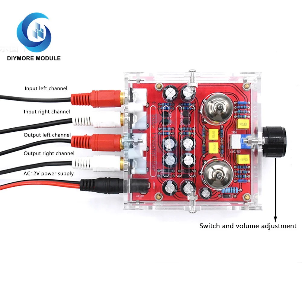 XH-A201 HIFI 6J1 Class A Bile Tube Preamplifier Amplifier Finished Power Board with Acrylic Case |