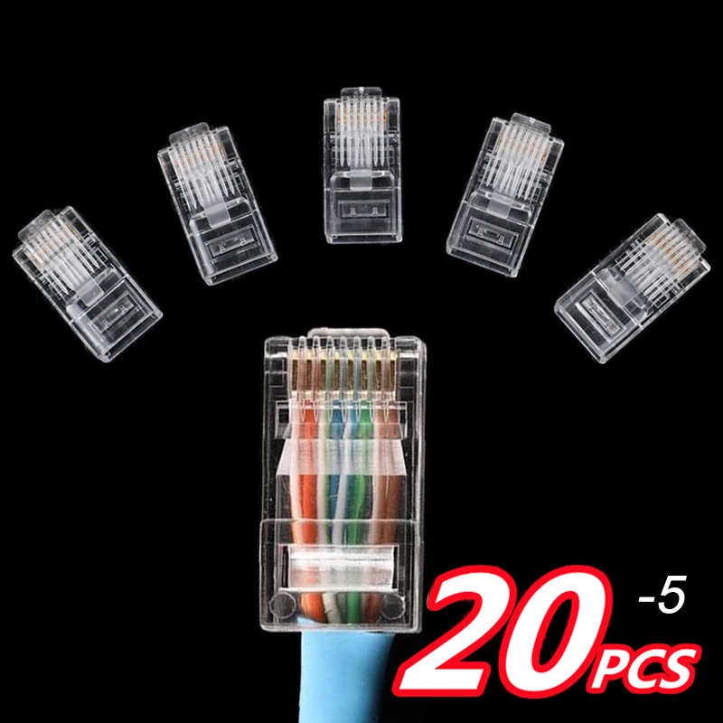 

CAT5e RJ45 Connector 8P8C Modular Ethernet Cable RJ 45 Ends Ethernet Cable Crimp Connectors UTP Network Plug 5/10/15/20 PCS