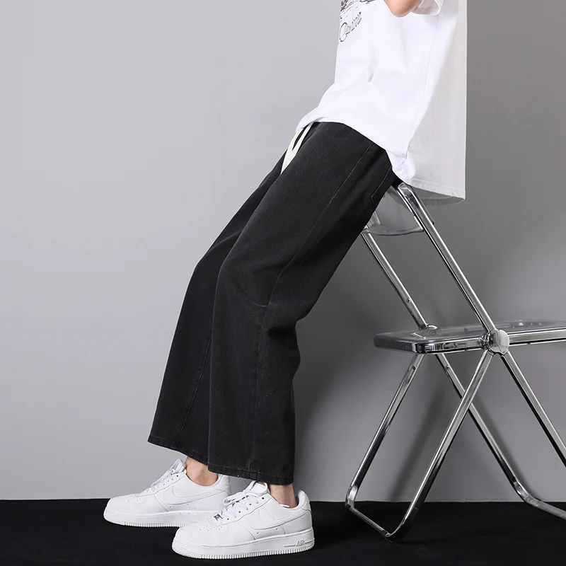 

Мешковатые модные Осенние Синие корейские дизайнерские винтажные мужские брюки длиной до щиколотки, новая модель 2022 года, черная уличная одежда
