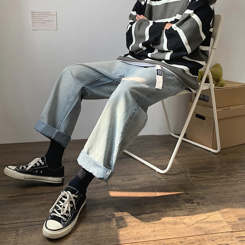 

Wide Leg Jeans 2022 New Men's Denim Jeans Street Retro Elastic Waist Long Pant Fashion Men's Baggy Jeans Straight Leg Jeans