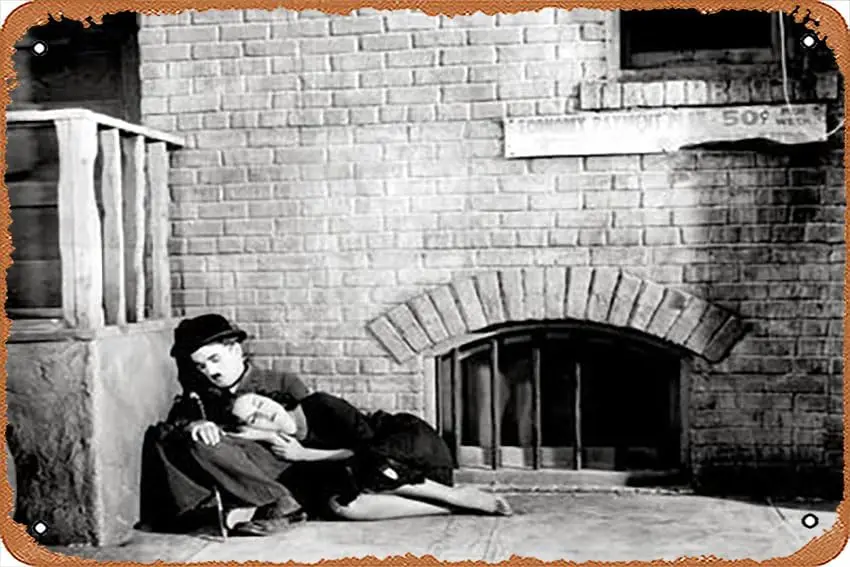 Металлическая жестяная вывеска 8 х 12 дюймов — Чарли Чаплин Полетта Крестного