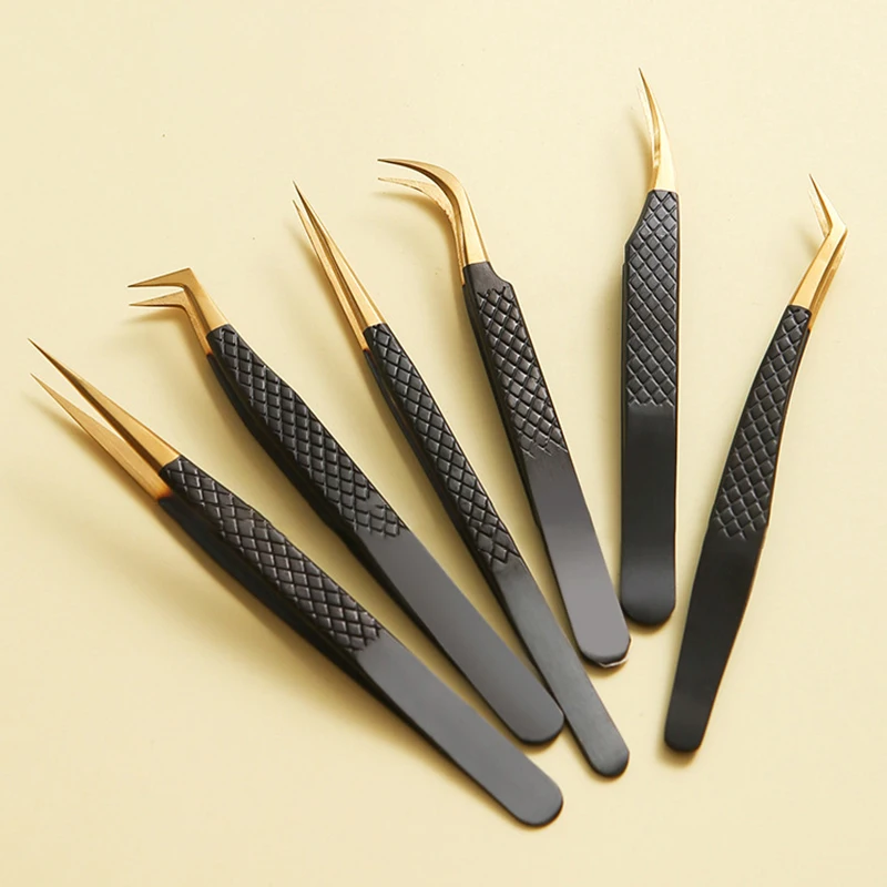 

3D Volume Black Eyelash Tweezers Professional Stainless Steel Grafting Eyelash Tweezer Clip Curved Strip Lash Extension Supplies