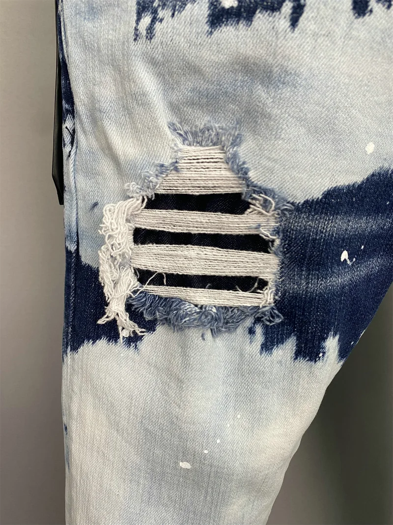 European New Dsquared2 Brand Jeans Men Slim Jeans Pants Men's Denim Trousers hole Pencil Pants jeans for Men