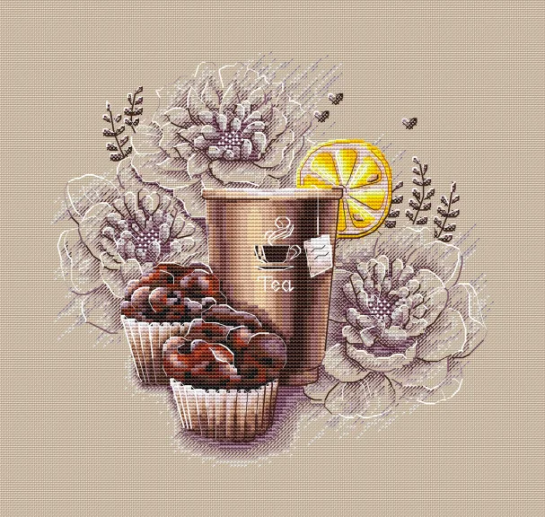 

Beautiful Lovely Counted Cross Stitch Kit, Lemon Tea and Cupcake, Top Quality, Height DIY, Needle Work, 33-31