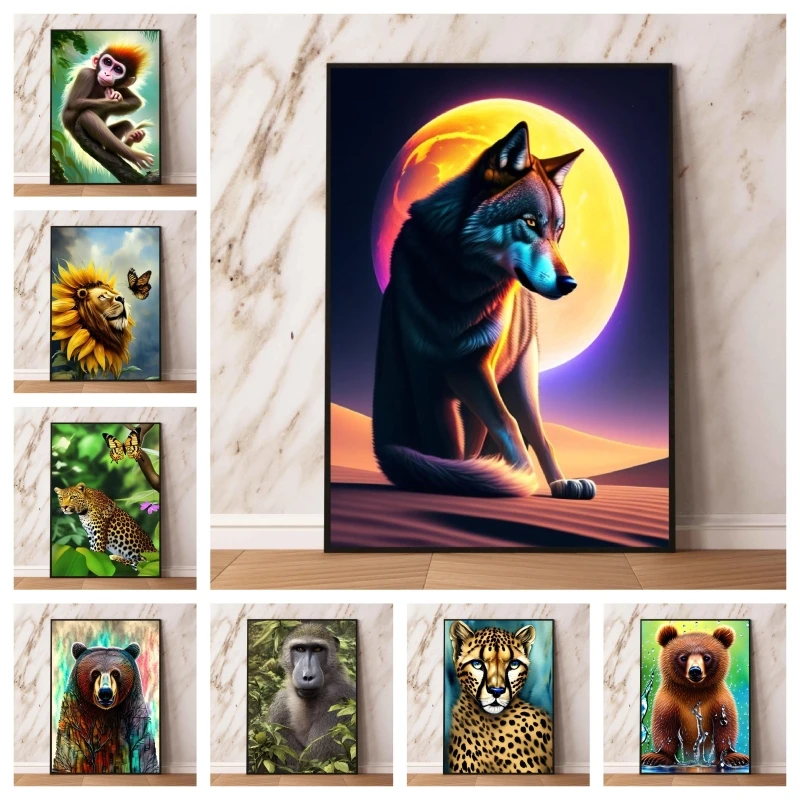 

Canvas Prints Wolf Animal by the Moon Friends Gifts Living Room Modern Home Comics Pictures Hanging Aesthetic Poster Classic