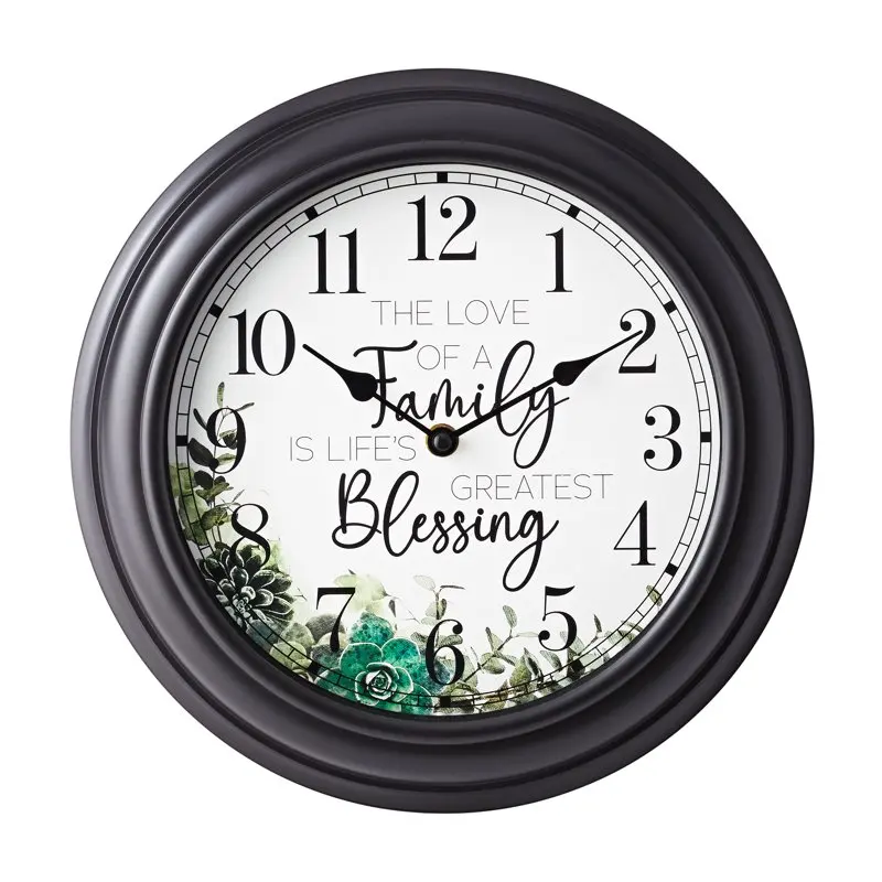 

12" Inspiration Analog Wall Clock "The Love of a Family Is Life's Greatest Blessing", Blk