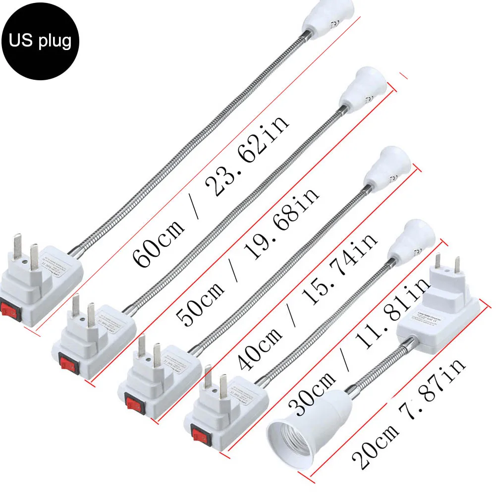 

20/30/40/50/60cm E27 Light Socket Converter Bases Wall Flexible Holder Lamp Base EU/US Plug Extension Book light Adapter Plug