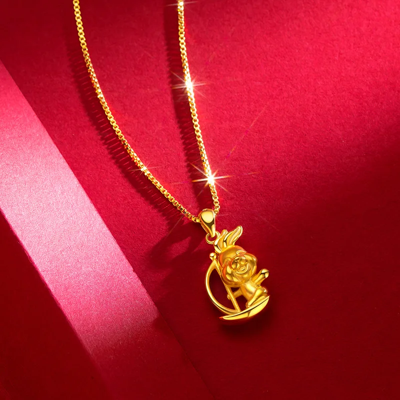 

Ожерелье с подвеской из желтого золота 24 карата, Женская цепочка из настоящего 18-каратного золота, изящные украшения, рождественские подарк...
