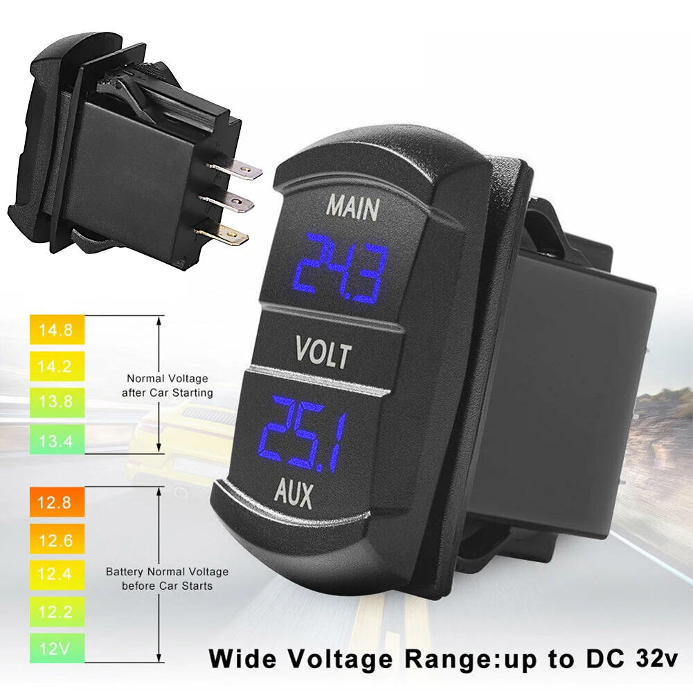 

Car Voltmeter 10-32V 37.2x21.2mm / 1.46\"x0.83\" 48.5x24mm / 1.9\"x0.94\" Blue LED Brand New Digital Display ATV