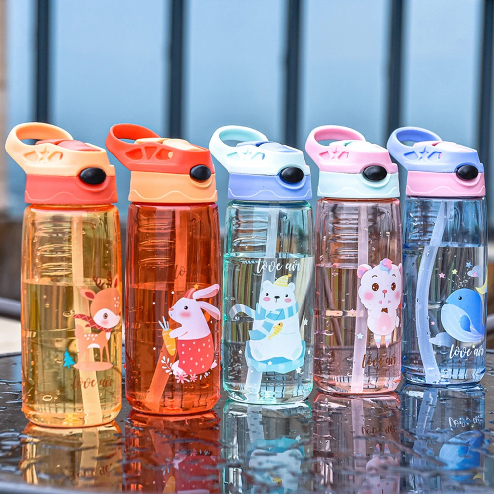 

550ML Sports Water Sippy Cup Cartoon Baby Feeding Bottles with Straws Leakproof Outdoor Portable Children Drinkware