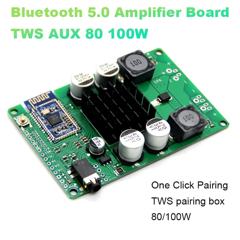 

Плата усилителя Bluetooth 5,0, TWS AUX 80/100 Вт, последовательный порт для изменения имени, моно стерео модуль, беспроводной стерео усилитель
