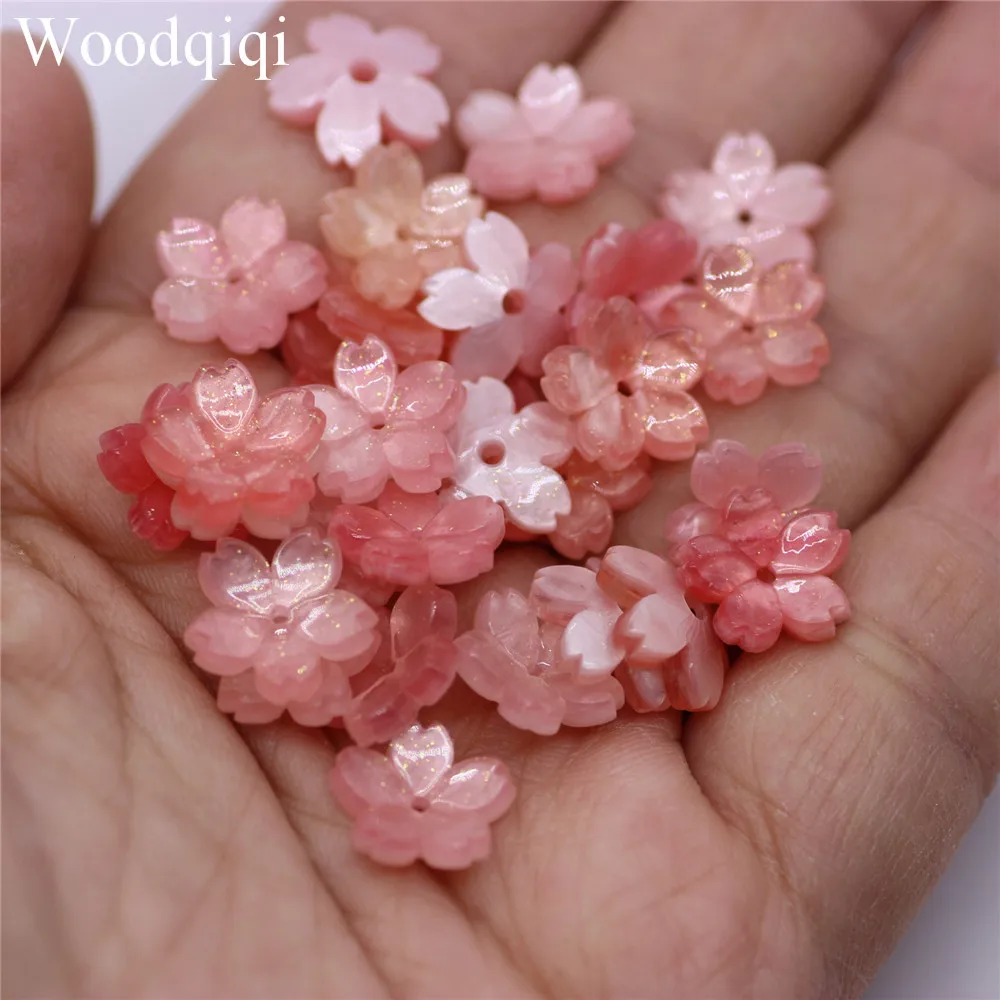20pcs 10mmAcetic Gloss Sakura Flower  With Hole 3D Stereoscopic Shell Sky Style Jewelry Making DIY Crafts Findings Loose Beads