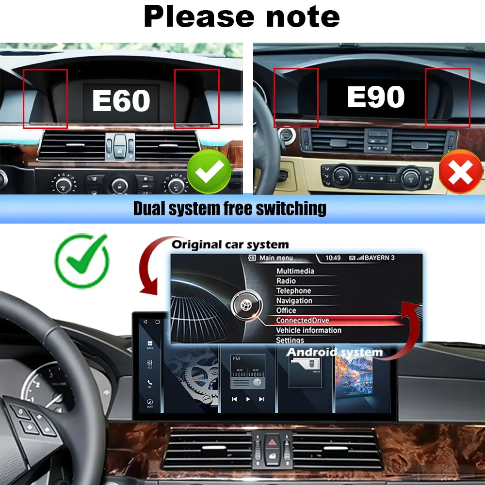 Фото 12,3-дюймовый ультратонкий экран Android 14 BT для BMW 5 серии E60 E61 E62 2004 2005 2006 2007 2008 CIC CCC System 4G Автомобильный радиоприемник Видео Мультимедийный плеер №2