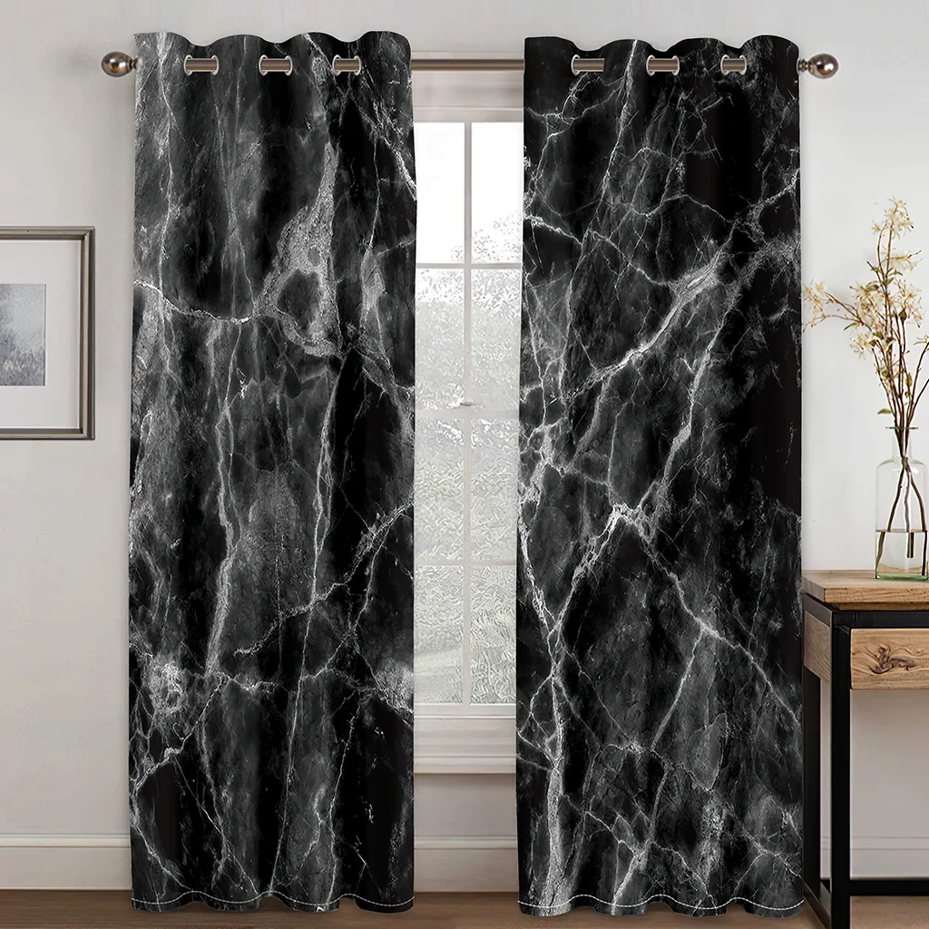 

3D Luxury Cheap Black and White Marble Thin Shading Window Curtain for Living Room Bedroom 2 Pieces Decor Hook