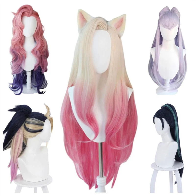 

LOL KDA The Baddest Ahri Akali Kaisa Evelyn Seraphine Costume Wigs Women Heat Resistant Wig Wig Wig Wig Caps