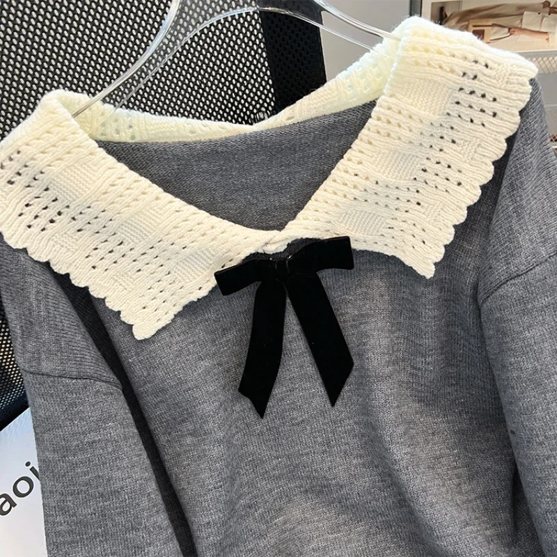 Милые свитера с воротником Питера Пэна для женщин универсальный пуловер
