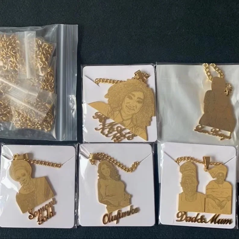 Custom Photo Name Necklace Personalized Pendant Stainless Steel Gold Engraved Cartoon Necklace Nameplate Fashion Women Jewelry