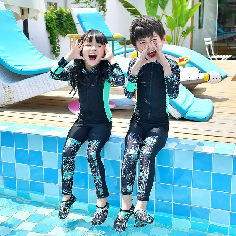 Children Two Pieces Quick-Drying Water Sport Swimwear Long Sleeve UV Protection UPF50+Athletic Surf Dive Shirt &Pants Beach Wear