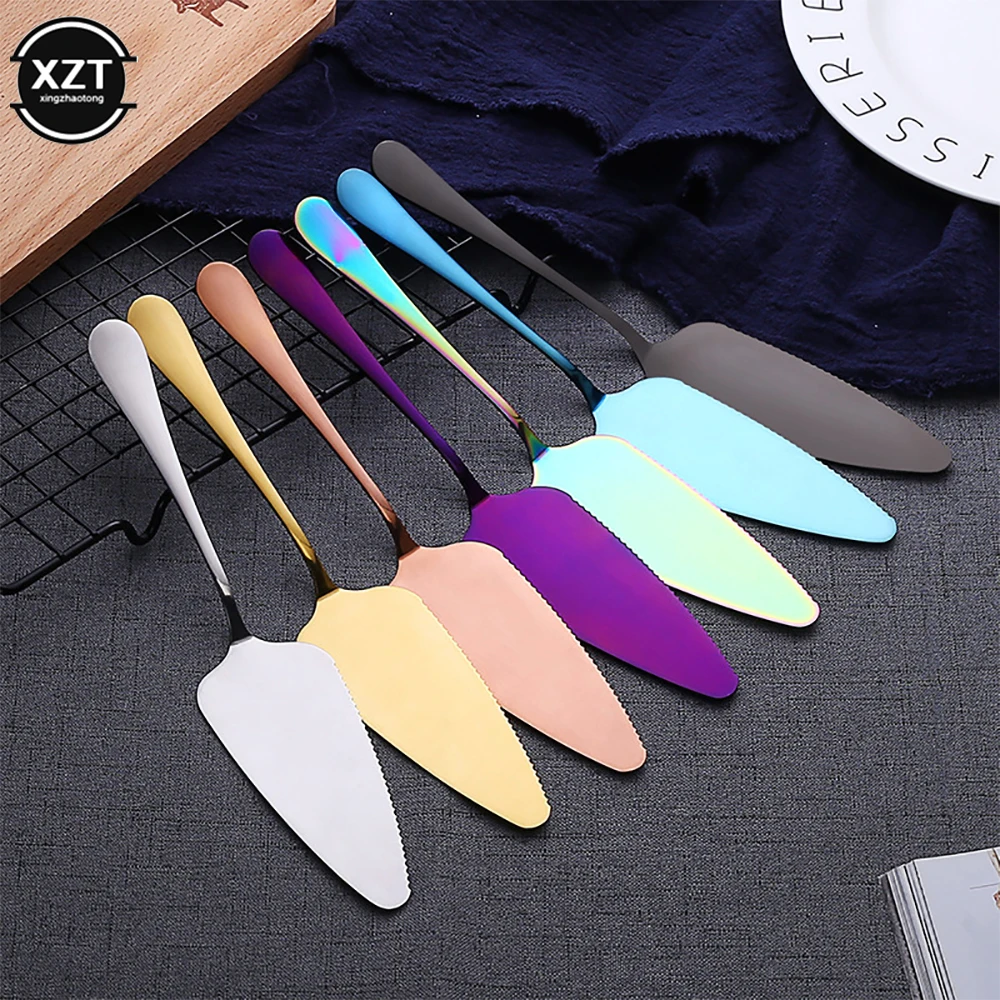 1PC Stainless Steel Cake Shovel Knife Pie Pizza Cheese Spatula Server Cake Divider Knives Triangle Gold Toothed Cake Baking Tool