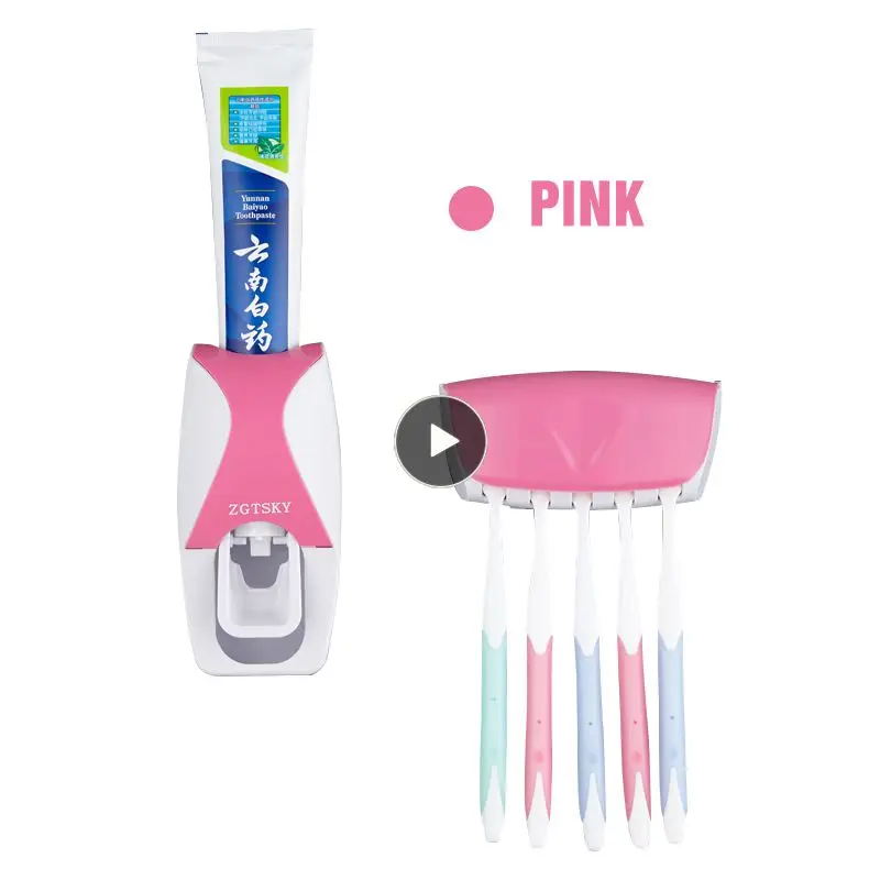 

Automatic Toothpaste Dispenser Dustproof Toothbrush Holder Sticky Suction Toothpaste Squeezer Set Bathroom Wall Mounted
