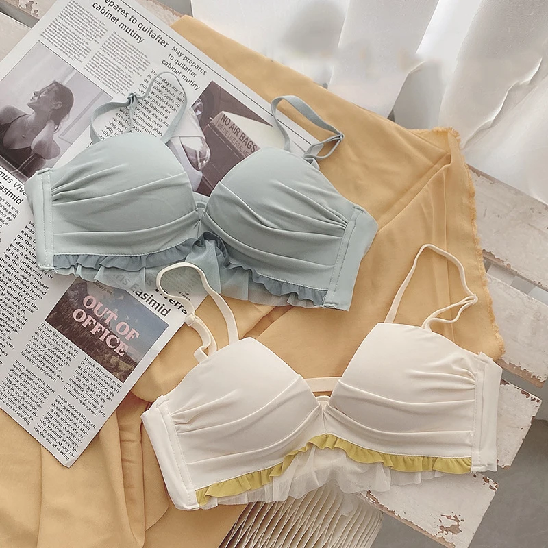 

Новинка, женские пикантные бюстгальтеры Roseheart белого и розового цветов, цельные Бюстгальтеры без косточек, хлопковые трусики, бюстгальтеры ...