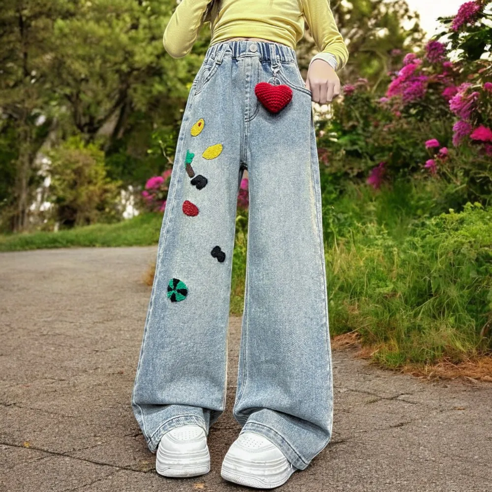 Джинсы для девочек повседневные свободные брюки мешковатые штаны подростков