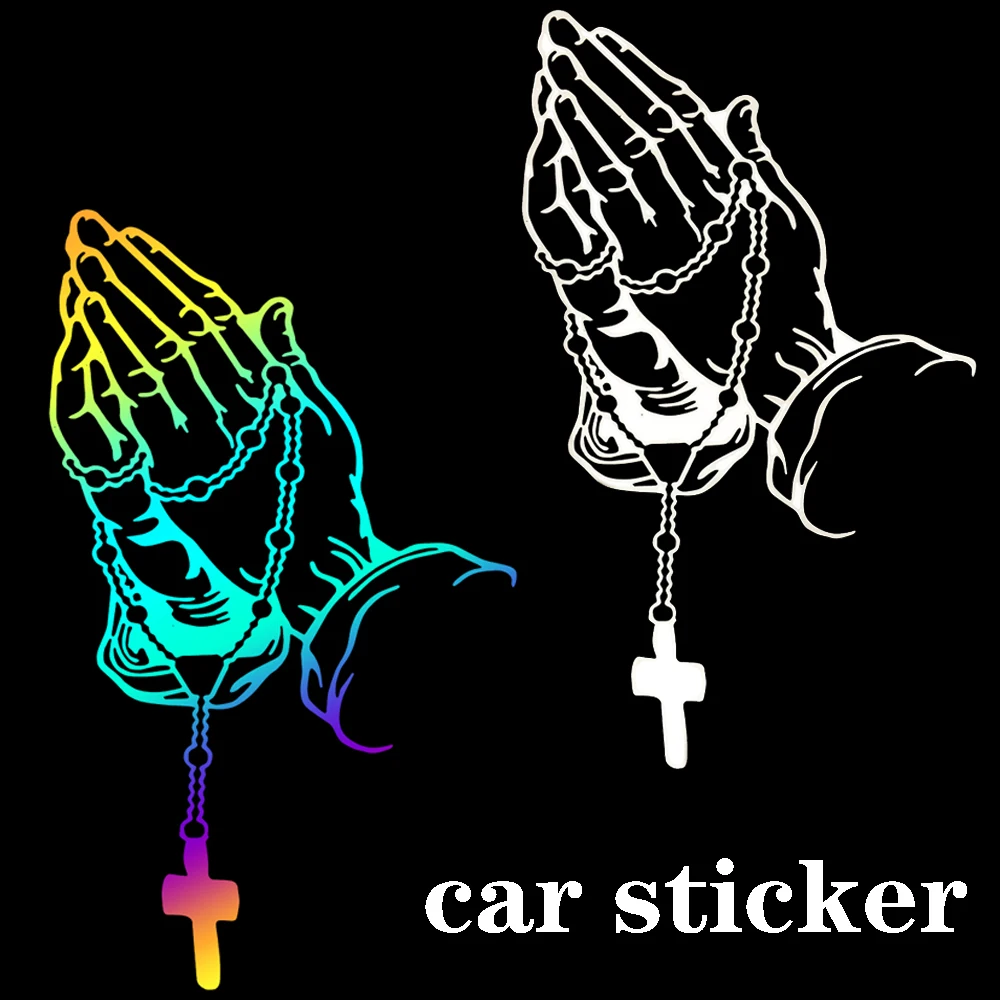 

Car Sticker Prayer Gesture Laser God Jesus Christ Personalized Rosary Auto Styling Decoration Stickers Rear Windshield Decal