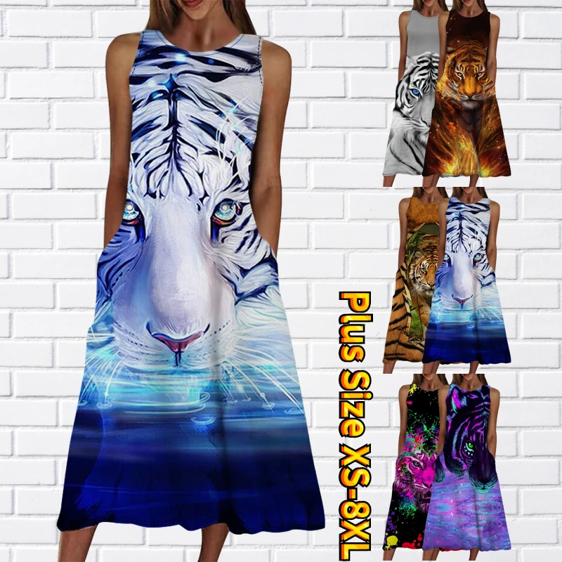 

Crewneck Sleeveless Skirt Summer Daily Street Fashion Dress New Design Printed Slim Skirt Women's Vintage Knee-length Skirt
