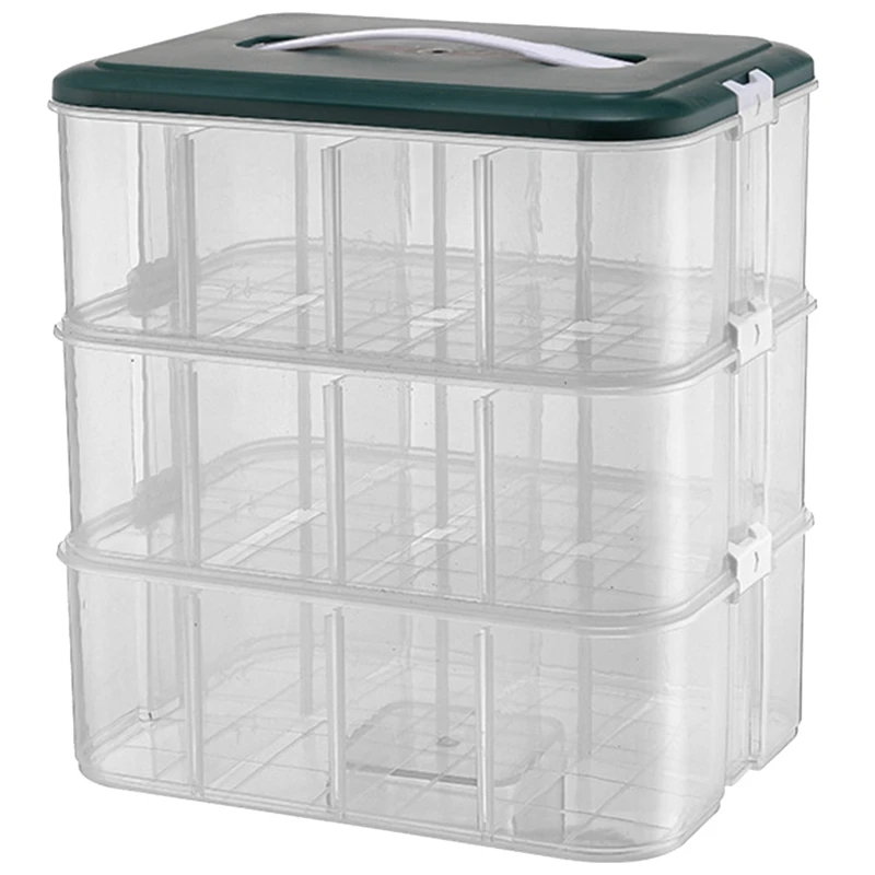 

Штабелируемый ящик для хранения игрушек, прозрачный Регулируемый ящик для хранения с ручкой, 3-уровневый пластиковый ящик для хранения