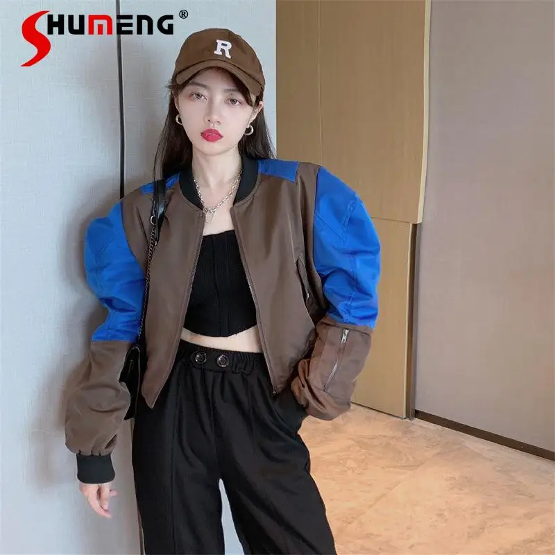 

2022 Spring and Autumn New Women's Fashion Streetwear Short Jacket Ladies Casual Patchwork Long Sleeve Baseball Cardigan Coat