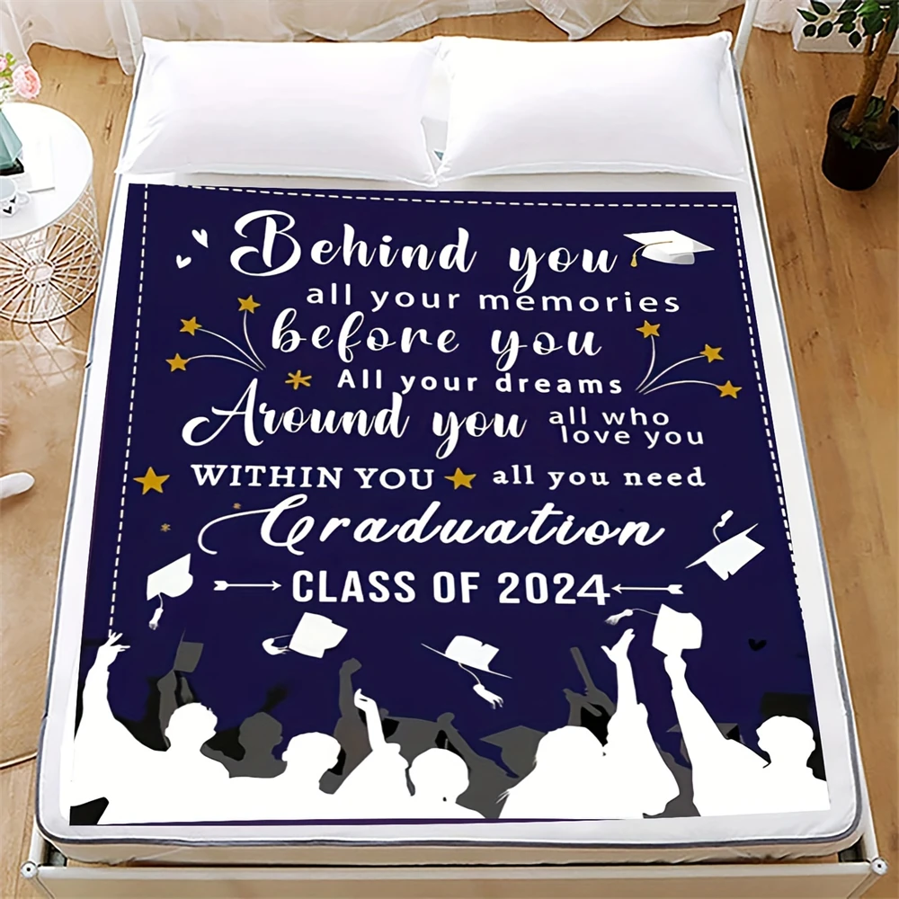 Модель фланелевое одеяло с рисунком теплый и удобный Выпускной сезон 2024 памятный